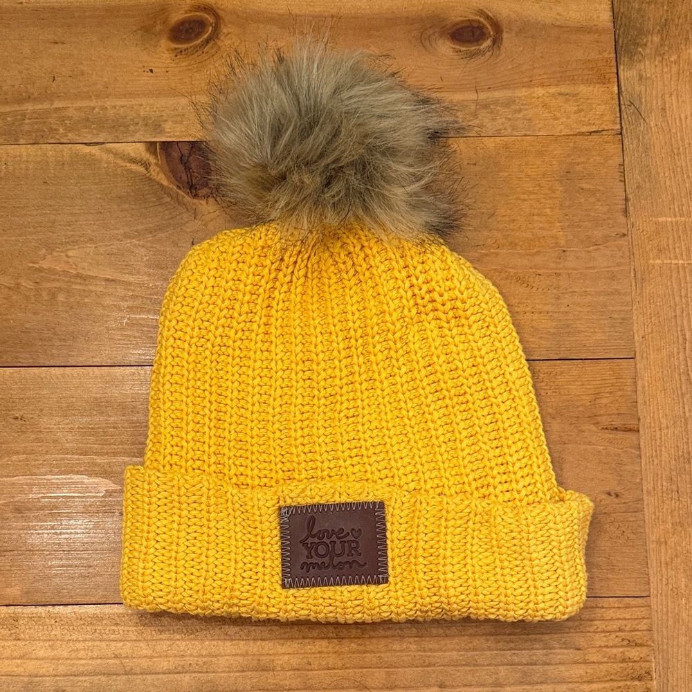 Love Your Melon Yellow Knit Beanie with Pom-Pom